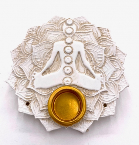 7 Chakra Lotus Räucherstäbchenhalter rund Weiß (6 Stück)