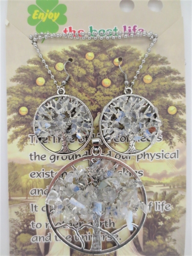 Baum des Lebens Halskette + Ohrring Set opalith