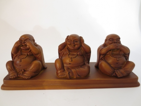 Grosshandel - Buddhas holzfarbig gelb Hören, Sehen, Schweigen 