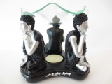 3 ruhige Buddhas Ölbrenner in silbern/schwarz
