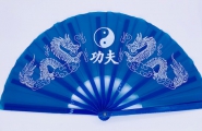 Tai Chi Fächer blau mit Drachen und Ying Yang