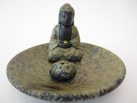 Buddha Räucherstäbchenhalter auf Schale braun