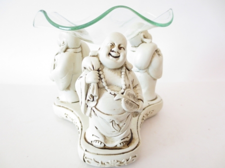 3 weiße fröhliche Buddhas Ölbrenner 