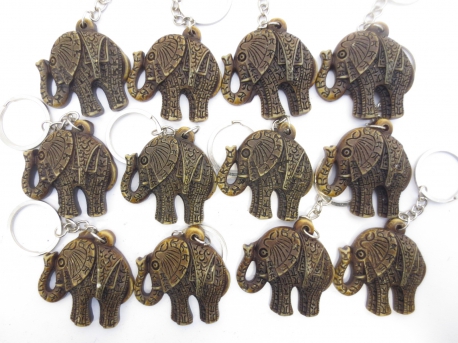 Polystone Elefant Schlüsselanhänger set von 12 braun 