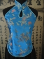 Chinesisches Shirt mit Öffnung und Drachen (türkis)