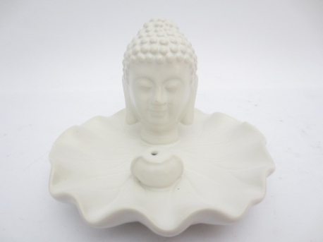 Buddha Räucherstäbchenhalter weiß auf Schale