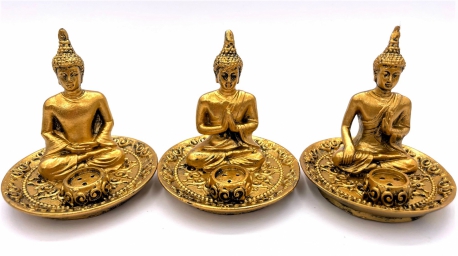 Tibetan Buddha Set mit 3 Räucherstäbchenhaltern Gold