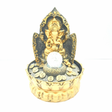 Großhandel - Meditation LED-Beleuchtung Ganesha in Ratte und Münzen Goldbrunnen klein