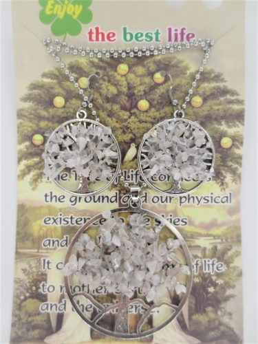 Baum des Lebens Halskette + Ohrring Set bergkristall