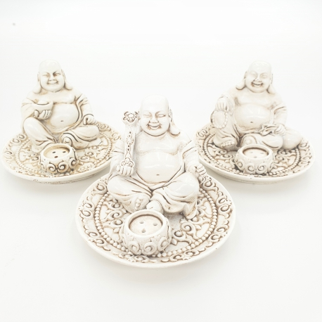 Set von 3 Happy Buddha Räucherstäbchenhalter weiss