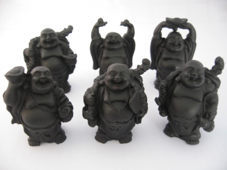 Grosshandel - 8cm Buddha Set Schwarz 6 Stück stehend