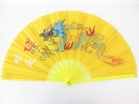 Tai Chi Fächer gelb mit Drachen