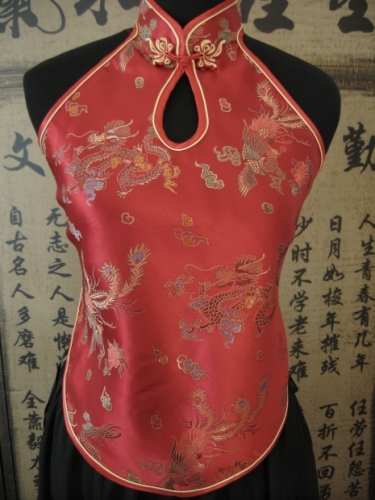 Chinesisches Shirt mit Öffnung und Drachen (rot)