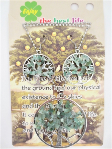 Baum des Lebens Halskette + Ohrring Set jade