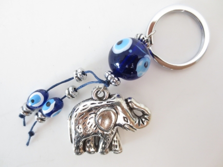 Blaues böses Auge, Schlüsselanhänger mit elefant set von 6