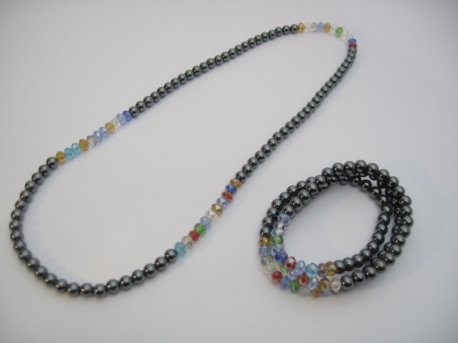 Cristal/hematite necklace & bracelet set