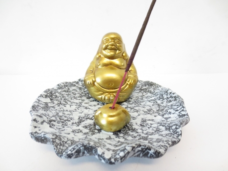 golden Fröhlicher Buddha Räucherstäbchenhalter grau