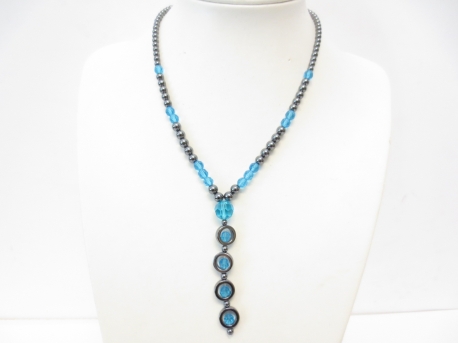 Hämatit-Kristall Halskette langen bleu