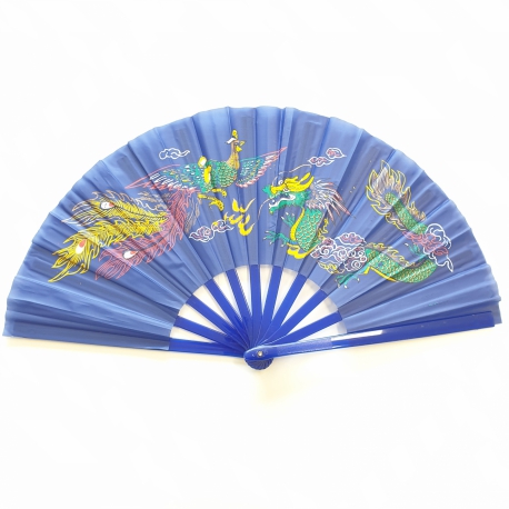Großhandel - Tai Chi Fächer blau mit Drachen & Phönix
