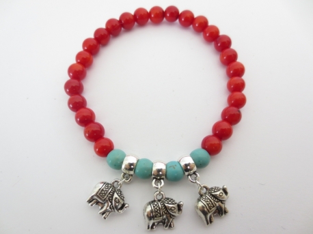 Rote Koralle Armband mit 3 elefanten-Anhänger