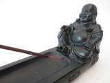 Schwarzes Räucherstäbchenbrettchen lachender Buddha 