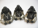 Grosshandel - Klein Lachender Buddha, hören, sehen und Schweigen silber/schwarz
