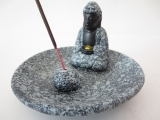 Buddha Räucherstäbchenhalter auf Schale grau