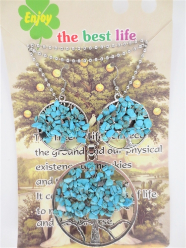 Baum des Lebens Halskette + Ohrring Set Türkis
