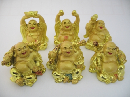 Grosshandel - 8cm Buddha Set Gold 6 Stück sitzend