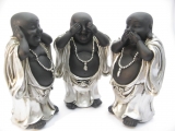 mittel Lachender Buddha, hören, sehen und Schweigen Set lächelnd Buddha in silber/schwarz stehend