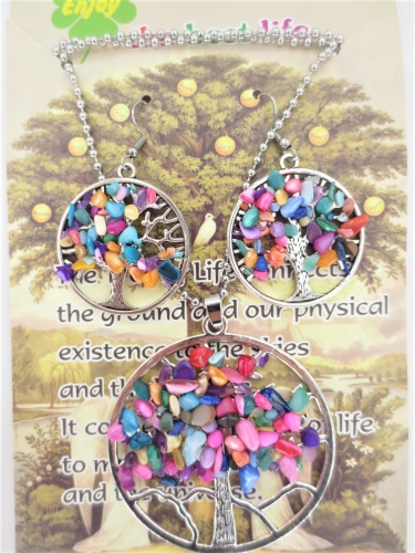 Baum des Lebens Halskette + Ohrring Set gemischt