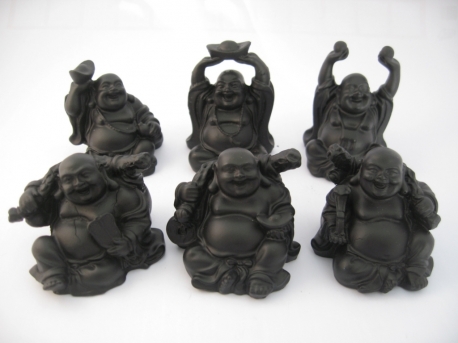 Grosshandel - 8cm Buddha Set Schwarz 6 Stück sitzend