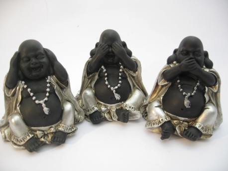 klein Lachender Buddha, hören, sehen und Schweigen Set lächelnd Buddha in silber/schwarz