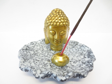 golden Buddha kopf Räucherstäbchenhalter grau