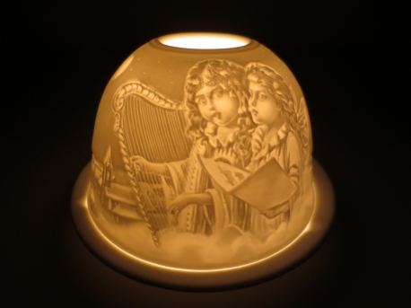 Porzellan-Teelichthalter 2 Amoretten Musik