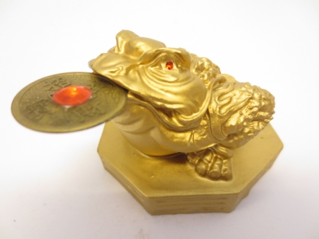 Feng Shui Frosch gold mit Glücksmünze