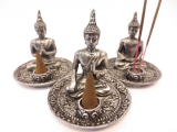 Set von 3 Tibetische Buddha Räucherstäbchenhalter silber