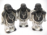 mittel Lachender Buddha, hören, sehen und Schweigen Set lächelnd Buddha in silber/schwarz stehend
