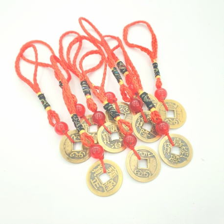 Großhandel - Qing-Dynastie Glücksmünzen-Anhänger, rot, 10er-Set
