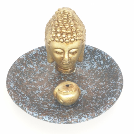 Großhandel - goldener Thai Buddha Kopf Weihrauchhalter Blau / Braun Rund