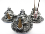 Set von 3 Happy Buddha Räucherstäbchenhalter silber